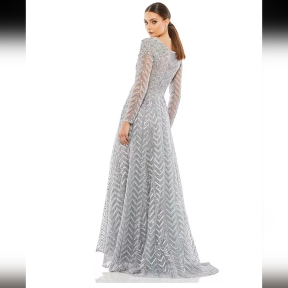 Mac Duggal 20189 Embellished Illusion Long Sleeve Wrap Over A Line size 4 - Picture 5 of 14